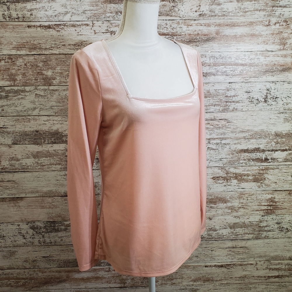 HALOGEN Pink Smoke Square Neck Velour Top M
